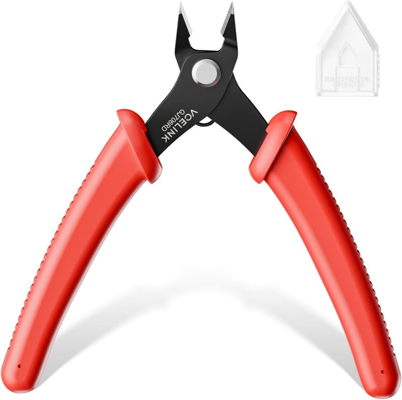 VCELINK Micro Precision Wire Cutter Spring Loaded, 5-Inch Flush Cutter Pliers, Nippers, Small Side Cutter for Electronics, Zip Ties, Craft and Jewelry, Red - Image 1